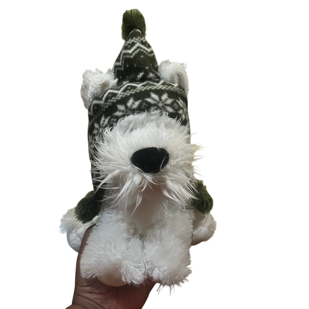 Aurora World Winter Hat White Schnauzer Terrier‎ Dog Stuffed Animal Plush 12"